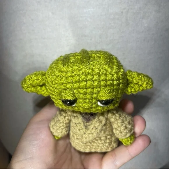 Yoda Master Yoda Star Wars Inspired Handmade Green and Tan Crochet Figure - Picture 3 of 6